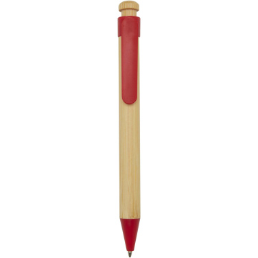 Logo trade promotional gifts picture of: Rattan bamboo and recycled plastic ballpoint pen (black ink)