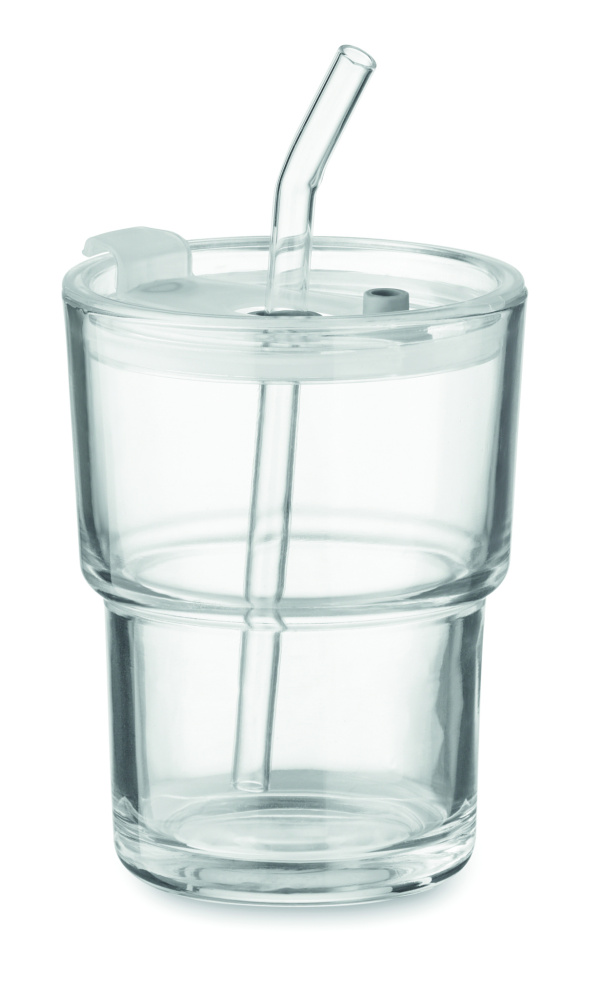 Logotrade promotional gift image of: Glass tumbler with straw 400ml