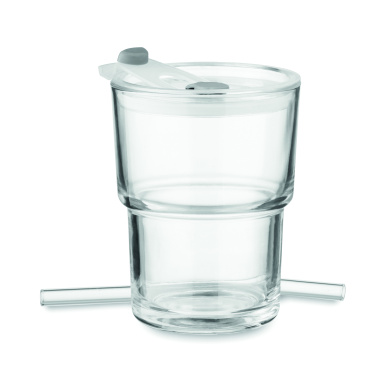 Logotrade promotional gift image of: Glass tumbler with straw 400ml