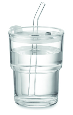 Logo trade promotional gifts image of: Glass tumbler with straw 400ml