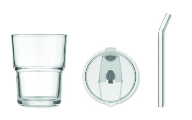 Logotrade promotional item image of: Glass tumbler with straw 400ml