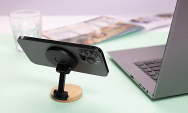 Logotrade advertising product picture of: Magmount RCS recycled plastic and bamboo phone stand