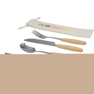 Logo trade promotional products image of: Root 5-piece stainless steel and beech wood cutlery set