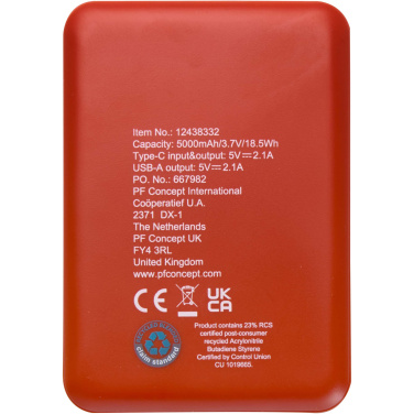 Logo trade promotional item photo of: Asama 5000 mAh Type-C recycled plastic power bank