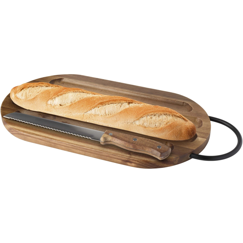Logo trade promotional merchandise image of: Prestige acacia wood chopping board with bread knife