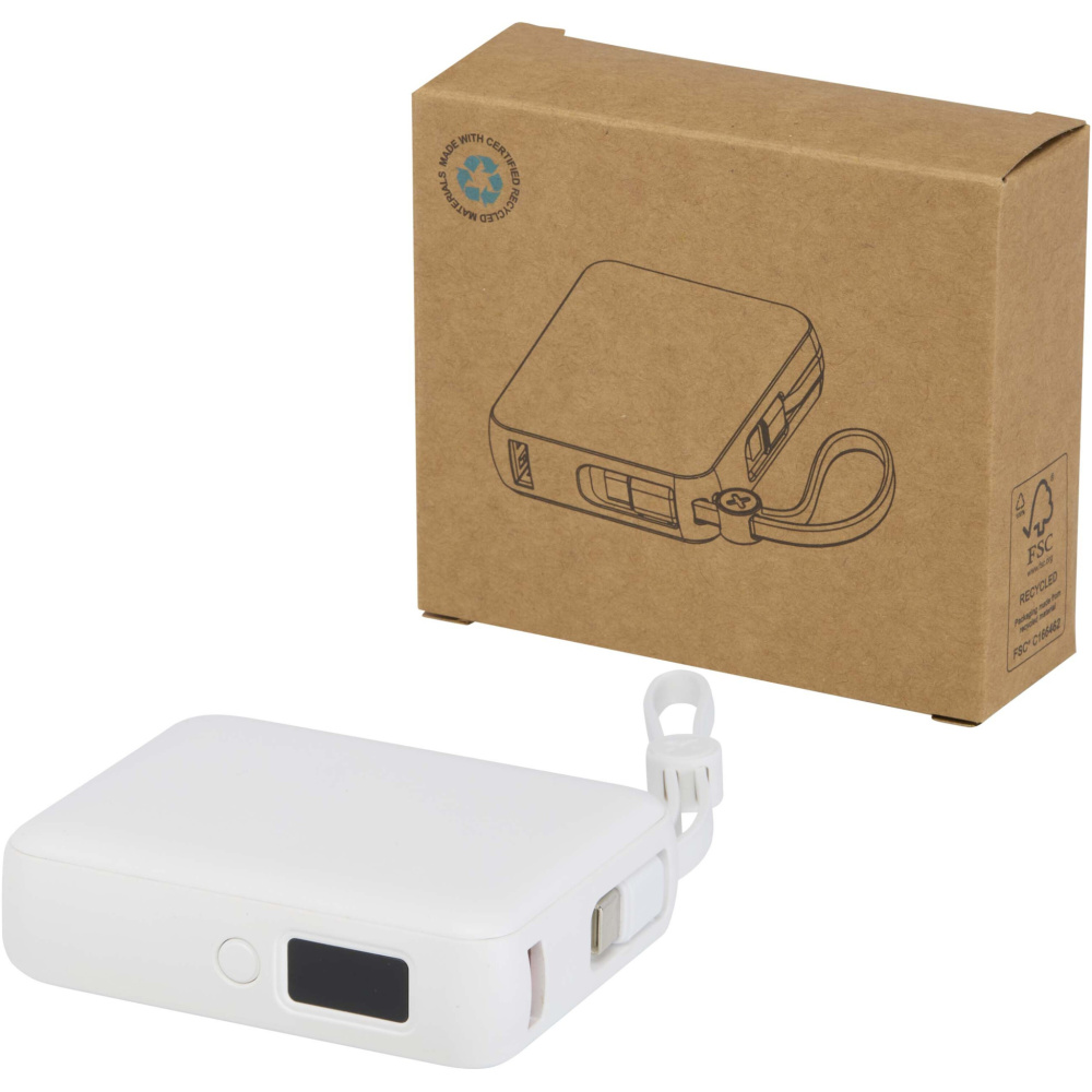 Logo trade promotional item photo of: Acrux 10.000 mAh 35W tablet power bank with built in Type-C cable - made from recycled plastic