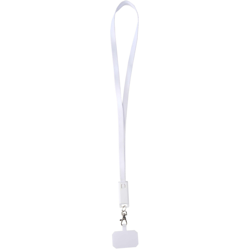 Logo trade promotional gift photo of: Franz recycled plastic smartphone lanyard with built-in data sync and 65W fast charge 5-in-1 cable