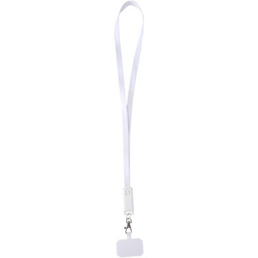 Logotrade promotional item image of: Franz recycled plastic smartphone lanyard with built-in data sync and 65W fast charge 5-in-1 cable