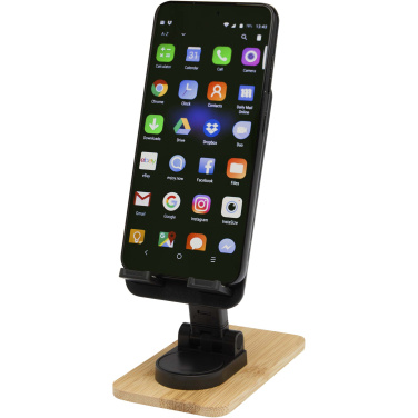 Logo trade promotional gift photo of: Alfirk recycled plastic foldeable desk phone stand with bamboo details