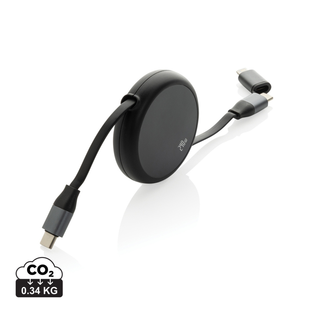 Logo trade promotional merchandise image of: Terra RCS recycled aluminium retractable 240W 2-in-1 cable