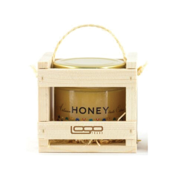 Logotrade promotional item picture of: ##Flower honey in a wooden box, 300 ml with custom design