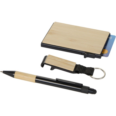 Logotrade promotional item image of: Minka RCS recycled aluminium ballpoint pen, keychain and RFID card holder gift set