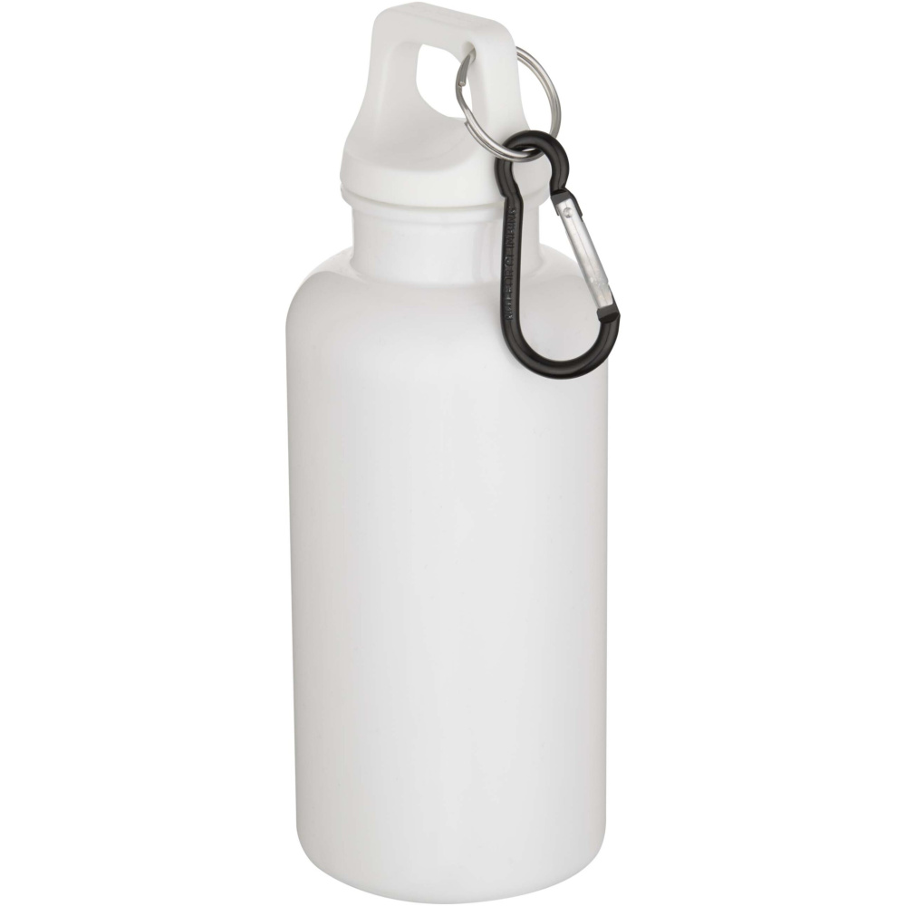 Logo trade advertising product photo of: Oregon 400 ml solid colour RCS recycled plastic water bottle with carabiner