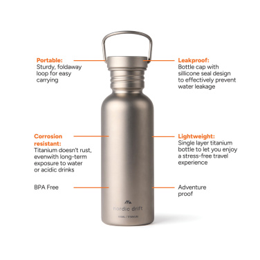 Logo trade promotional merchandise image of: Nordic Drift Trail Ultra Light Titanium 600ml Water Bottle