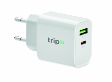 Logotrade reklaamkingi foto: 18W 2 pordiga USB laadija EU pistik