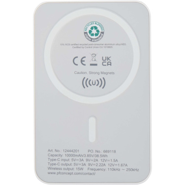 Logotrade reklaamkingitused pilt: Acrab 10 000 mAh 15W magnetiline juhtmevaba varupank 20W PD-ga - valmistatud taaskasutatud plastist