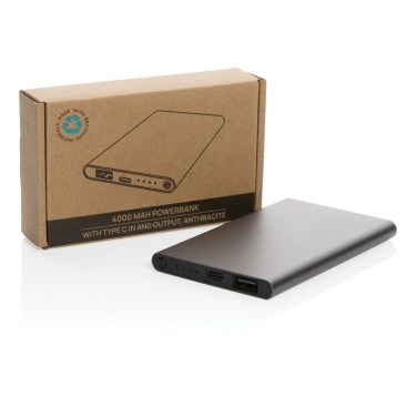Logo trade mainostuotet tuotekuva: 4000mAh virtapankki USB-C:llä RCS muovista/alumiinista