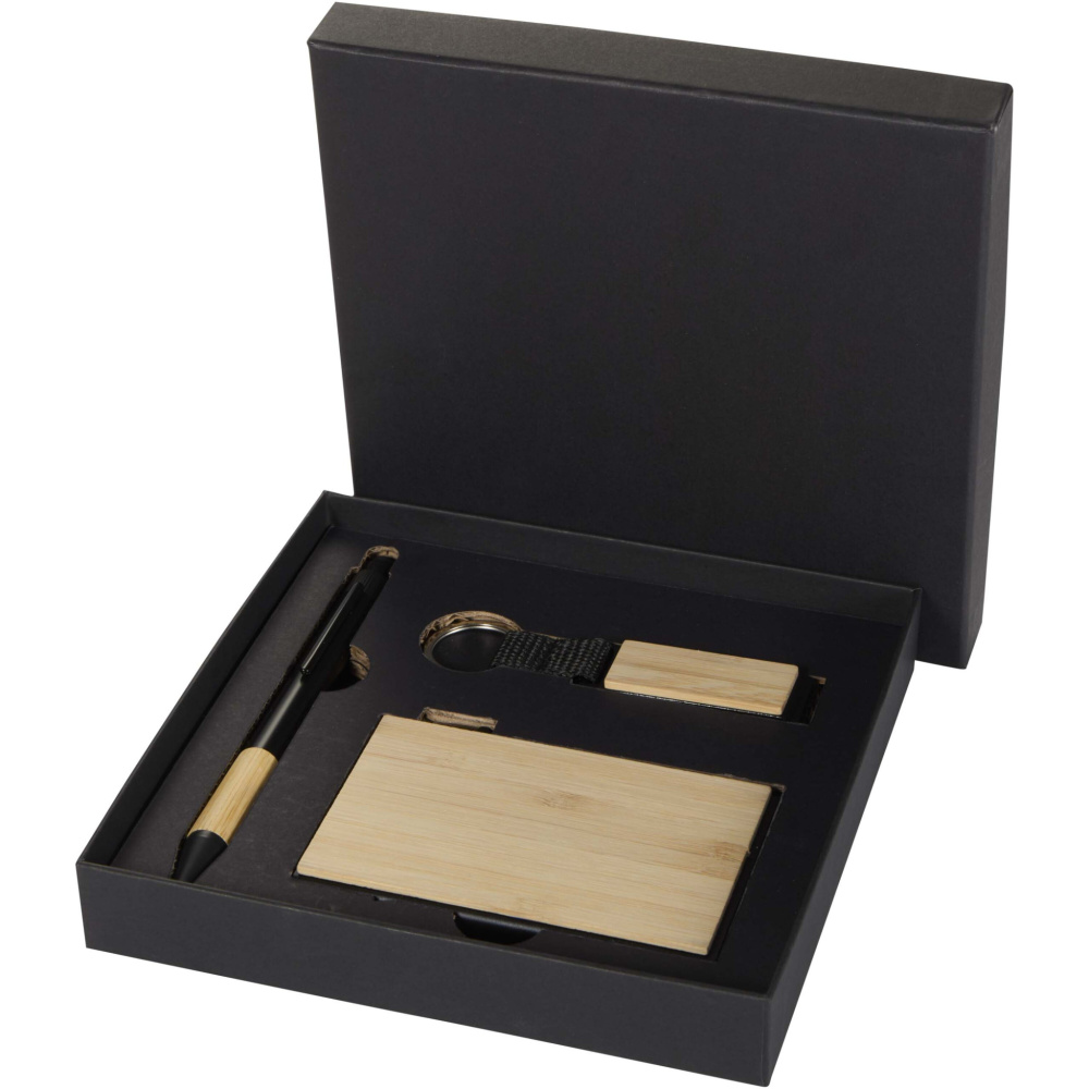 Logo trade mainoslahjat ja liikelahjat kuva: Minka RCS-kierrätetystä alumiinista valmistettu kuulakärkikynän, avaimenperän ja RFID-korttikotelon lahjasetti