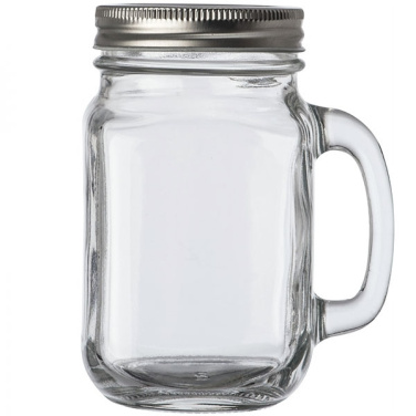 Logotrade reklaminės dovanos nuotrauka: Stiklinė su rankena ir dangteliu TREVISO 450 ml