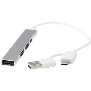 Logotrade firminės dovanos nuotrauka: „Alkaid“ 4 prievadų perdirbto aliuminio USB-A ir C tipo šakotuvas su dviguba įvestimi