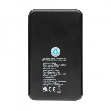 Logotrade dāvanas foto: RCS otrreizējās plastmasas 5000 mAh 5W bezvadu barošanas bloks