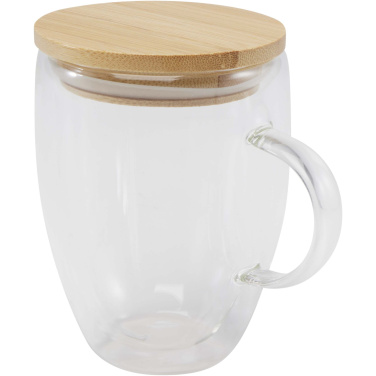 Logotrade biznesa dāvanas foto: Leona 350 ml stikla krūze ar bambusa vāku