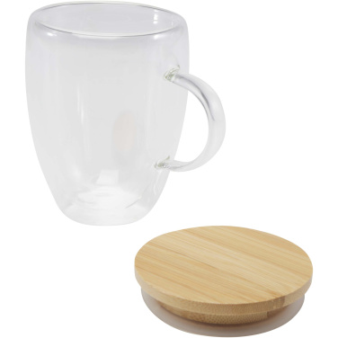 Logotrade ziemassvētku dāvanas foto: Leona 350 ml stikla krūze ar bambusa vāku