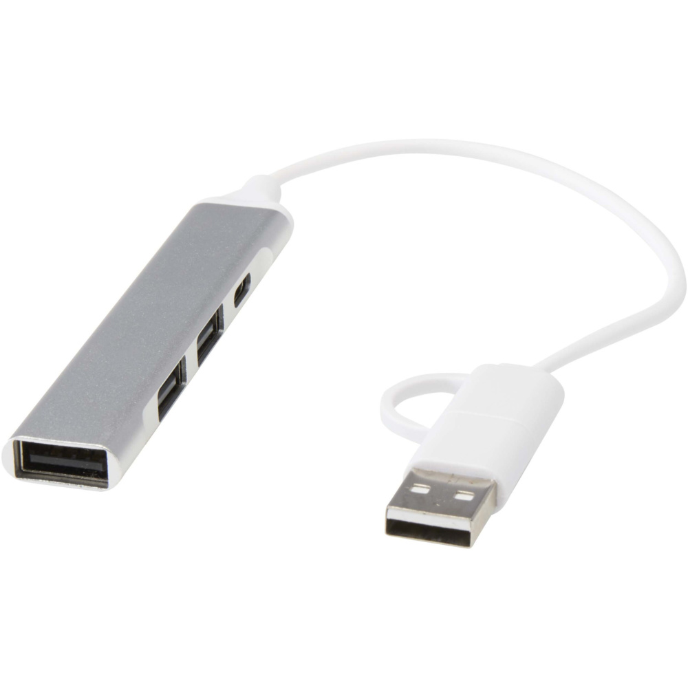 Logotrade biznesa dāvanas foto: Alkaid 4 portu pārstrādāta alumīnija USB-A un C tipa centrmezgls ar divām ieejām