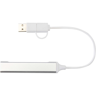 Logotrade biznesa dāvanas foto: Alkaid 4 portu pārstrādāta alumīnija USB-A un C tipa centrmezgls ar divām ieejām