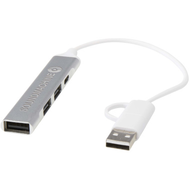 Logotrade dāvanas foto: Alkaid 4 portu pārstrādāta alumīnija USB-A un C tipa centrmezgls ar divām ieejām