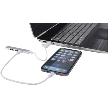 Logotrade biznesa dāvanas foto: Alkaid 4 portu pārstrādāta alumīnija USB-A un C tipa centrmezgls ar divām ieejām