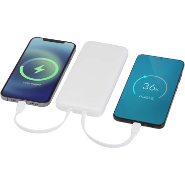 Logotrade logo dāvanas foto: Adhil 10.000 mAh 10W pārstrādātas plastmasas pārnēsājamais akumulators ar 2 iebūvētiem kabeļiem