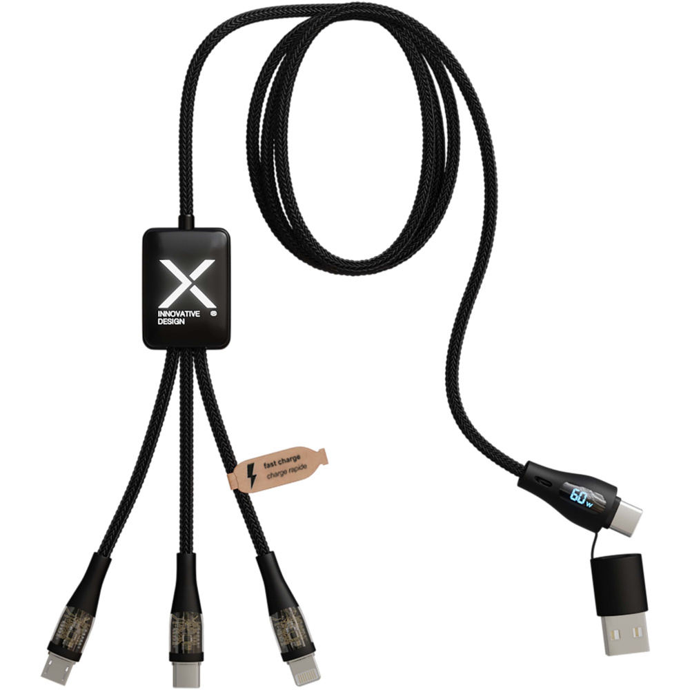 Logotrade Ideja dāvanas foto: SCX.design C51 60W 5-in-1 rPET ātrās uzlādes kabelis ar displeju
