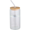 Mirage 500 ml enkelväggig mugg i borosilikatglas med lock i bambu, Transparent